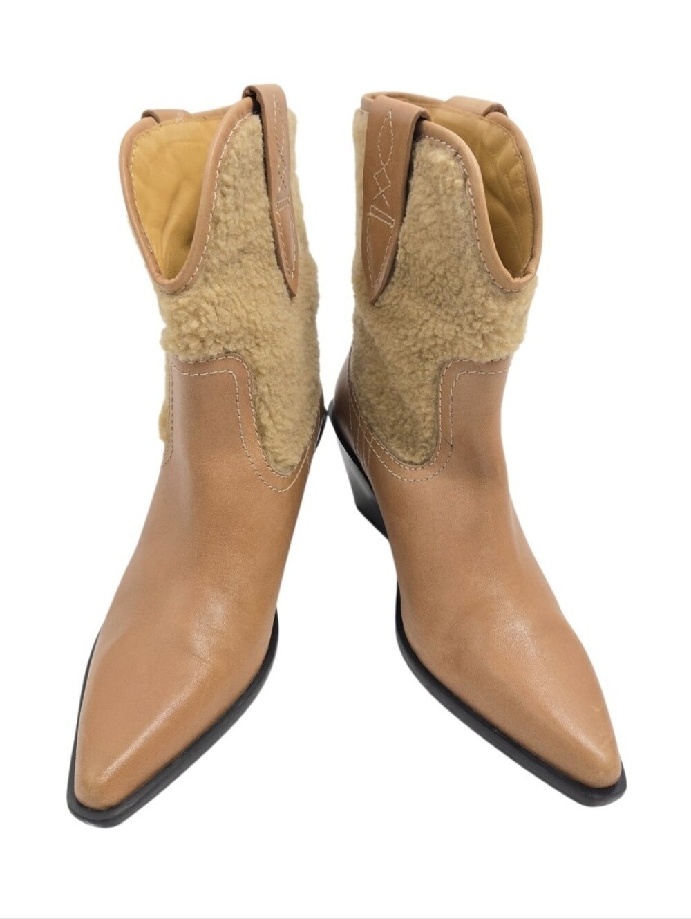 Free People Pitchfork Women's Tan Shearling Western Ankle Boots
